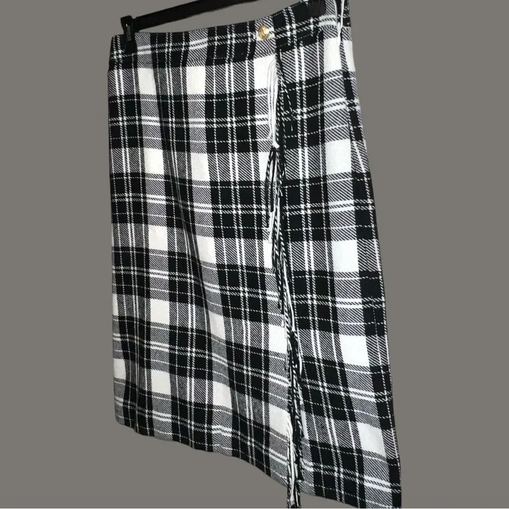 Talbots fringe wrap black and white ice plaid ! New